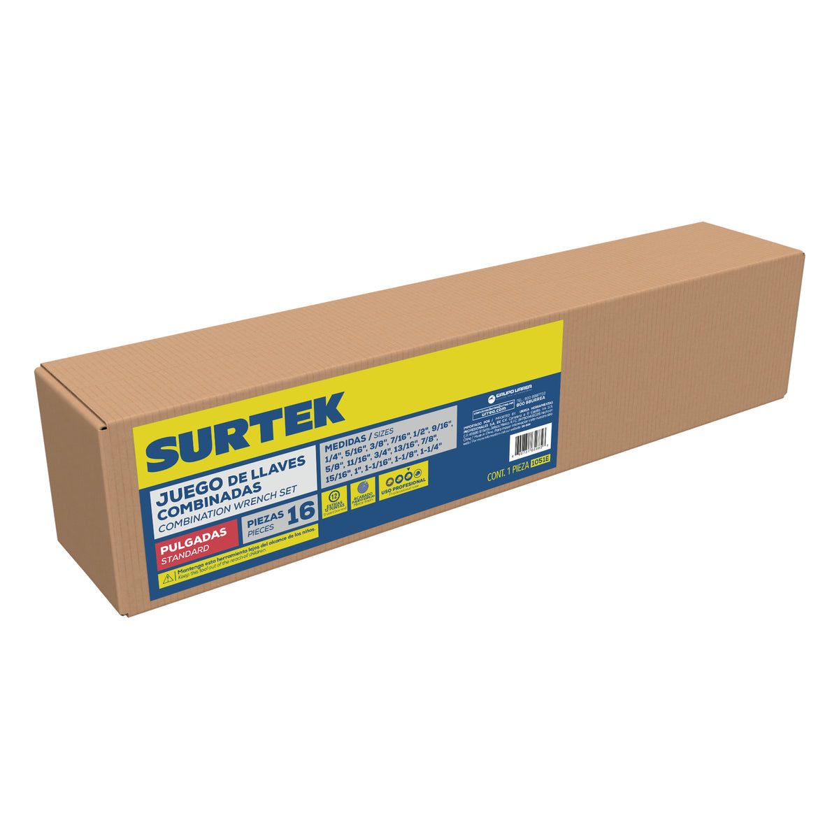 JUEGO DE LLAVES COMBINADAS PULIDO ESPEJO EN PULGADAS, 12 PUNTAS, 16 PIEZAS EN ESTUCHE SURTEK 1051E