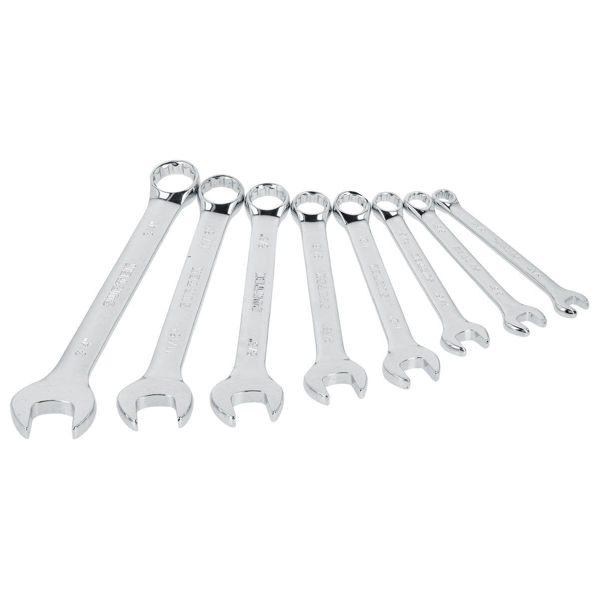 JUEGO DE LLAVES COMBINADAS PULIDO ESPEJO EN PULGADAS, 12 PUNTAS, 8 PIEZAS EN RACK SURTEK 1052R
