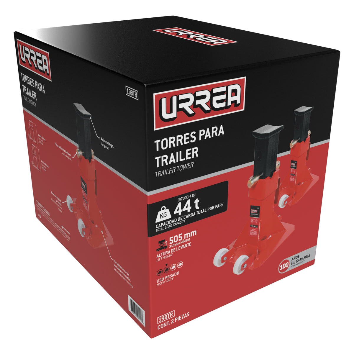 TORRES PARA TRÁILER DE HIERRO FUNDIDO 22 TON CON RUEDAS, 2 PIEZAS URREA