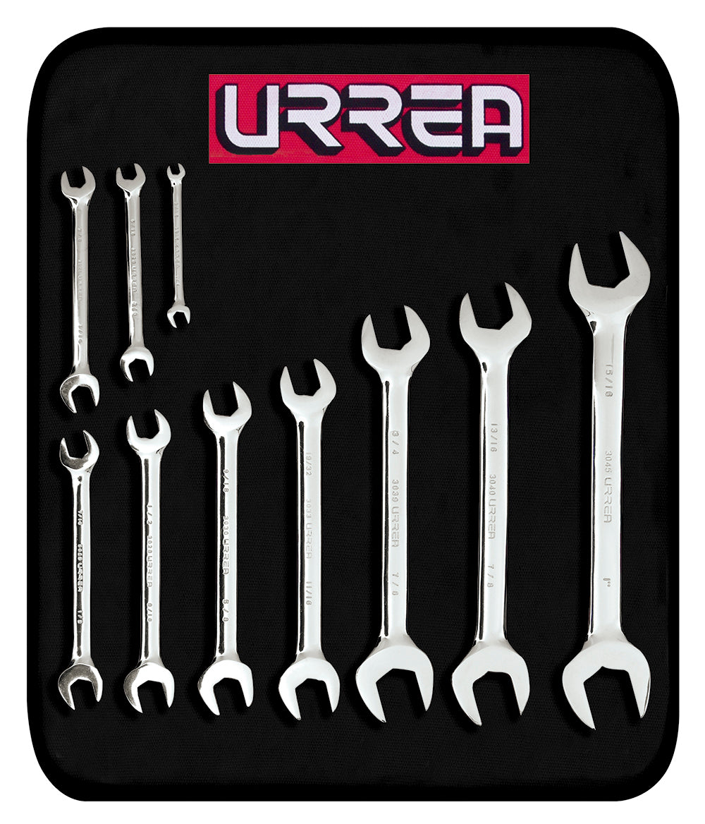 JUEGO DE LLAVES ESPAÑOLAS PULIDO ESPEJO EN PULGADAS, 10 PIEZAS URREA 3000D