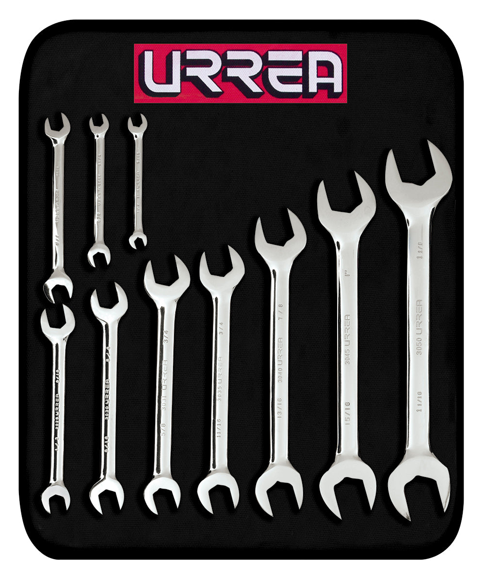 JUEGO DE LLAVES ESPAÑOLAS PULIDO ESPEJO EN PULGADAS, 10 PIEZAS URREA 3000H