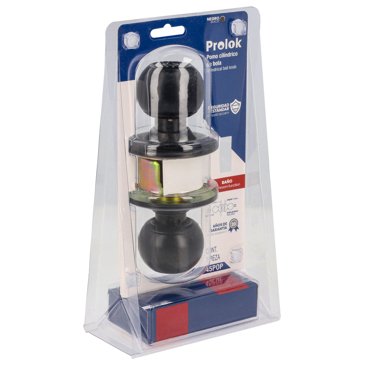 POMO CILÍNDRICO BOLA FUNCIÓN BAÑO, ACERO NEGRO, LLAVE ESTÁNDAR LOCK 45POP