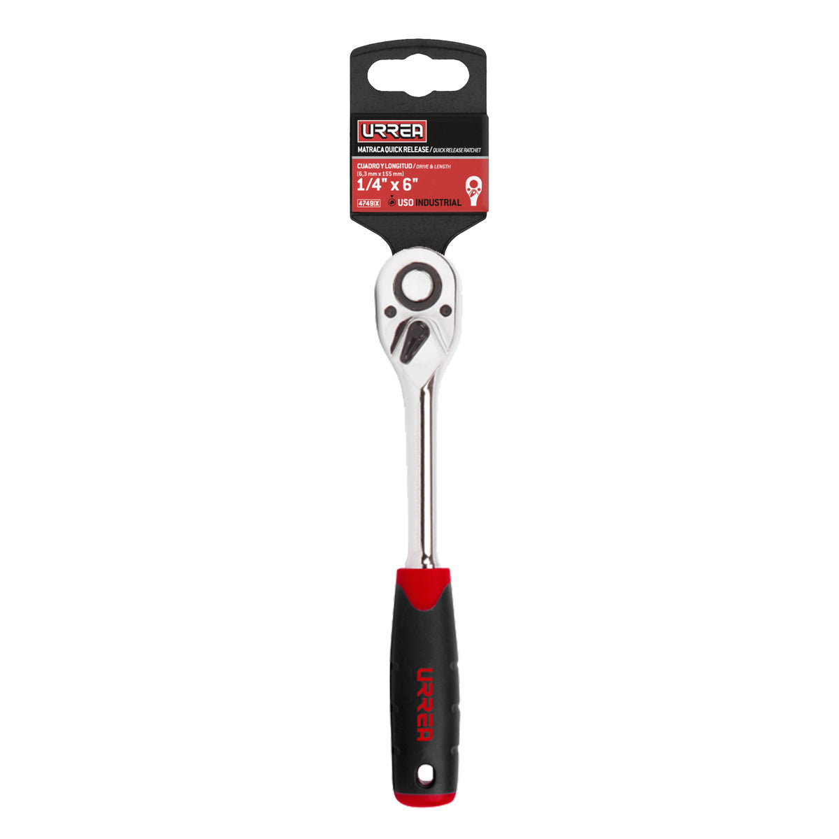 MATRACA REVERSIBLE CON MANGO BIMATERIAL, QUICK RELEASE, PARA DADO CUADRO DE 1/4" URREA 4749IX