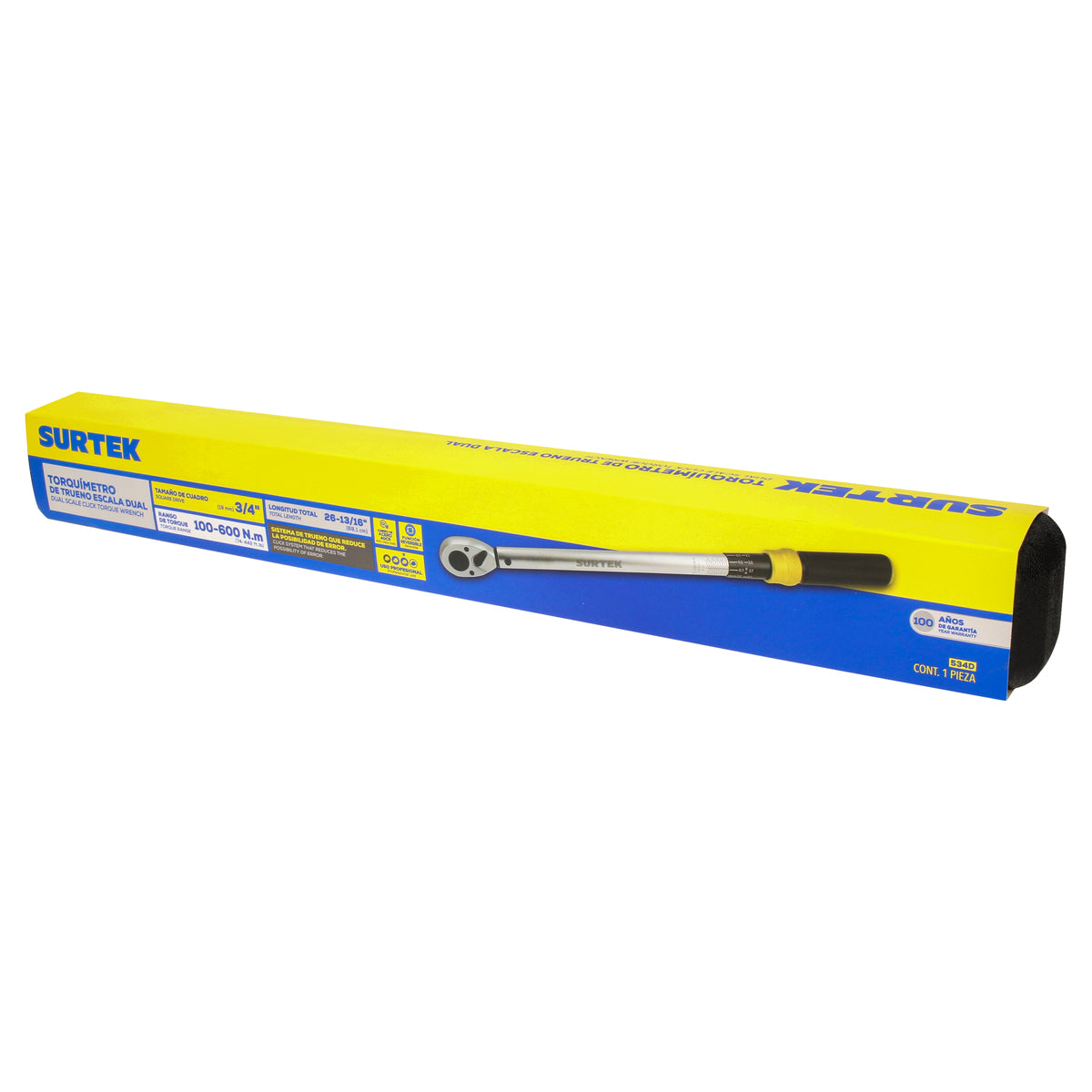 TORQUÍMETRO DE TRUENO UNA ESCALA DUAL CUADRO DE 3/4", 100-600 NM (74-442.5 FT-LB) SURTEK