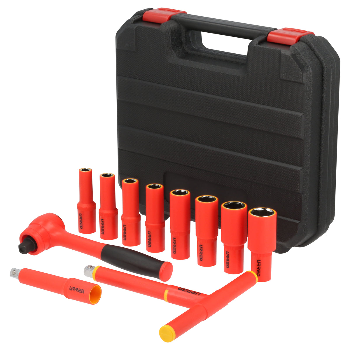 JUEGO DE DADOS Y ACCESORIOS CUADRO DE 1/2" MÉTRICOS PARA 1000 V, 11 PIEZAS URREA 5400MVI