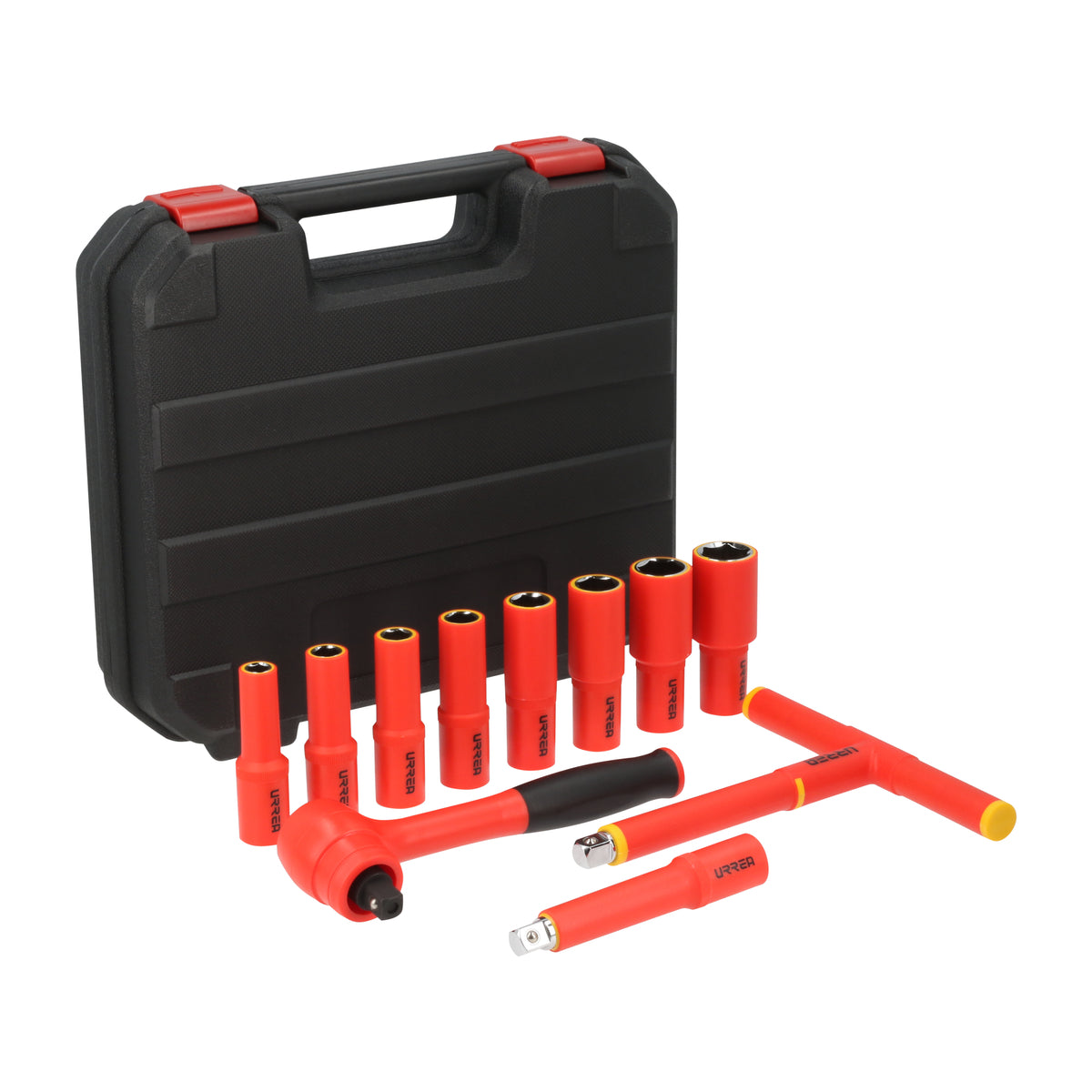 JUEGO DE DADOS Y ACCESORIOS CUADRO DE 1/2" MÉTRICOS PARA 1000 V, 11 PIEZAS URREA 5400MVI