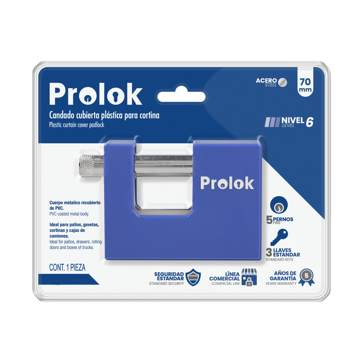 CANDADO DE ACERO CON CUBIERTA PLÁSTICA DE PVC 80 MM, LLAVE ESTÁNDAR PROLOK 63CA