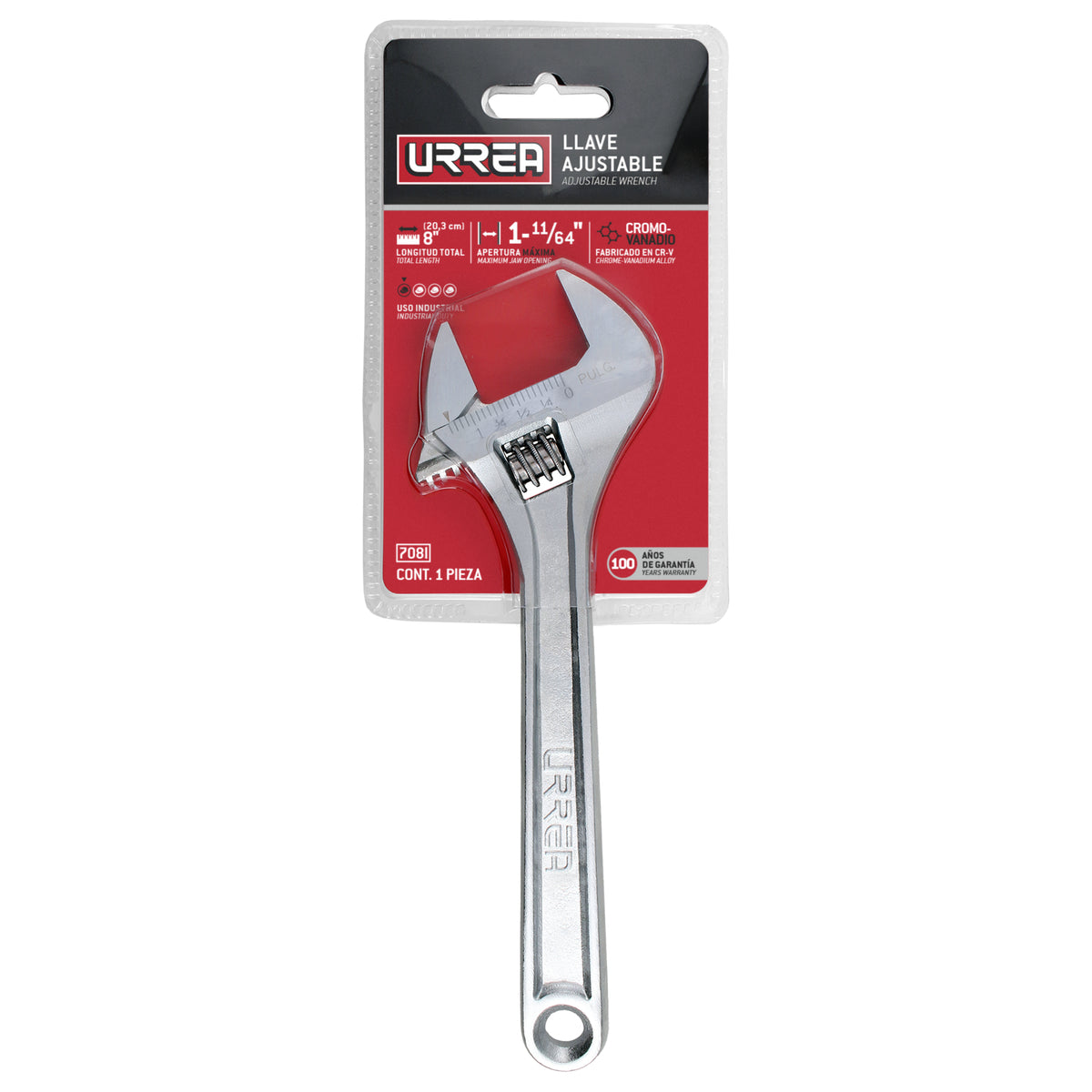 LLAVE AJUSTABLE CROMADA 8" URREA 708I