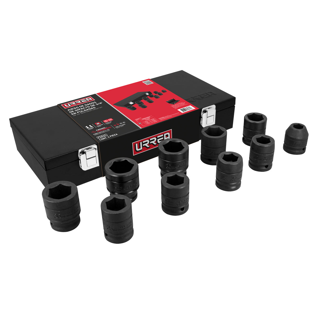 JUEGO DE DADOS DE IMPACTO CUADRO DE 3/4" EN PULGADAS, 10 PIEZAS URREA 7501C