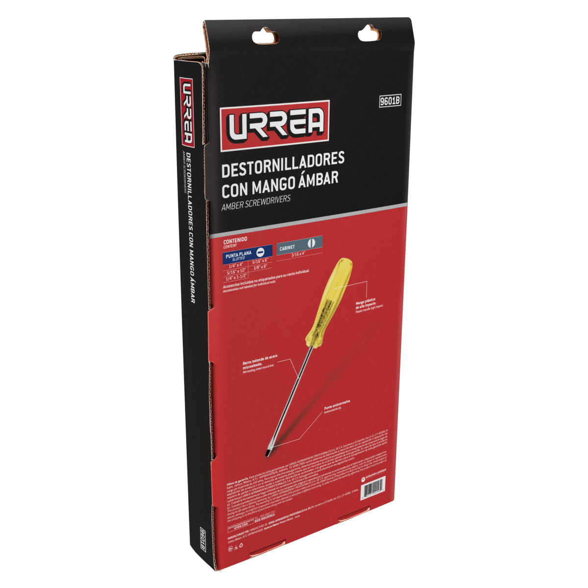 JUEGO DE DESTORNILLADORES CON MANGO ÁMBAR COMBINADOS, 6 PIE ZAS EN CAJA DE CARTÓN URREA