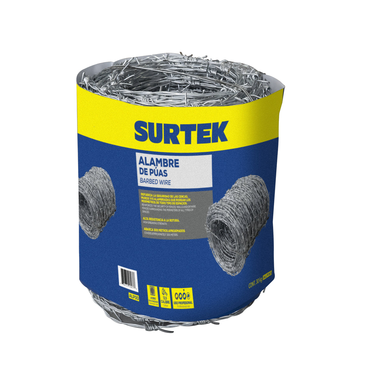 ALAMBRE DE PÚAS CALIBRE 12.5, 300 M, 30 KG SURTEK ALP30