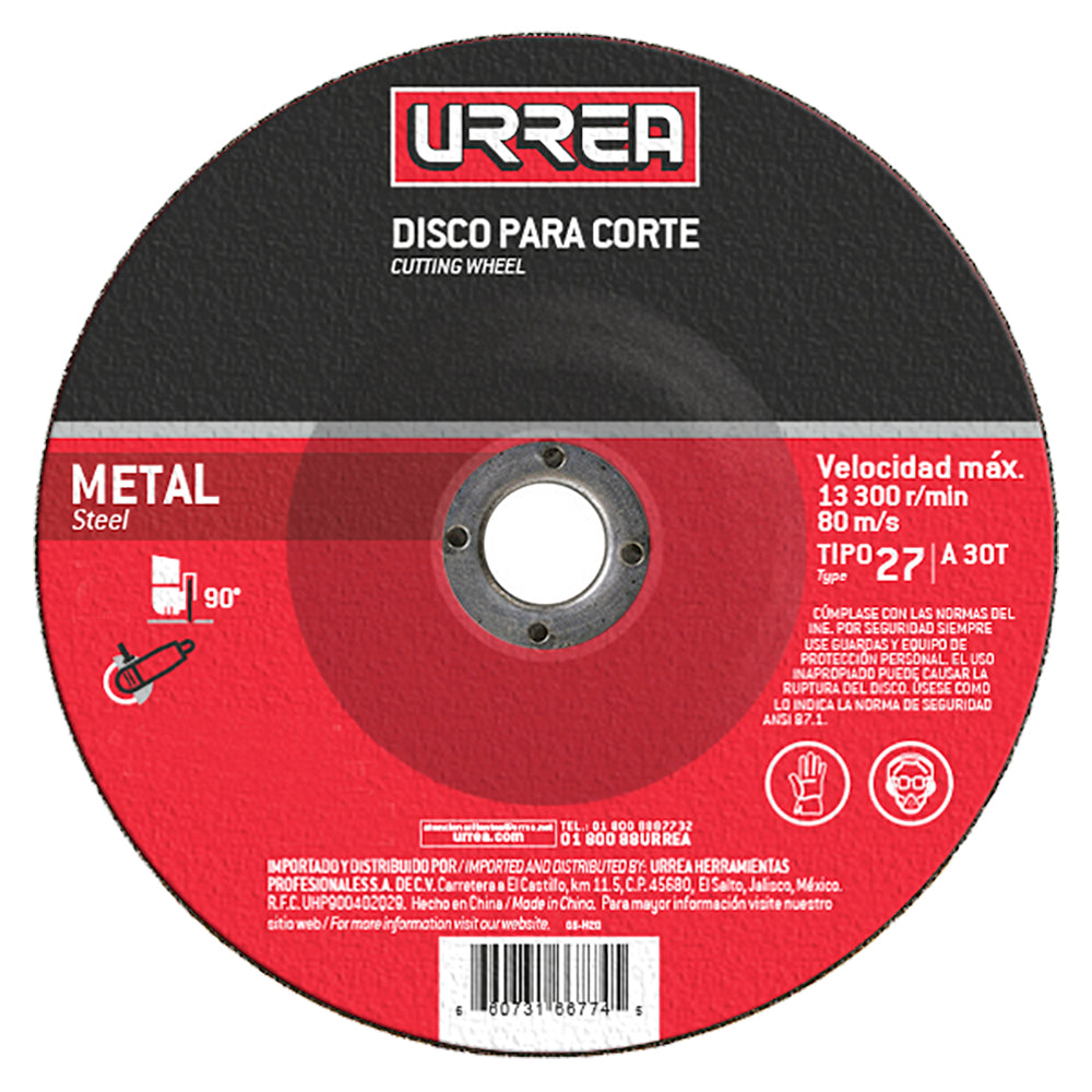 DISCO ABRASIVO TIPO 27 PARA METAL 9" X 1/8" URREA
