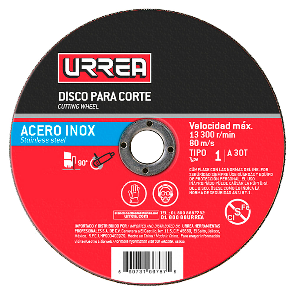 DISCO ABRASIVO TIPO 27 PARA ACERO INOXIDABLE 4-1/2" X 1/4" URREA