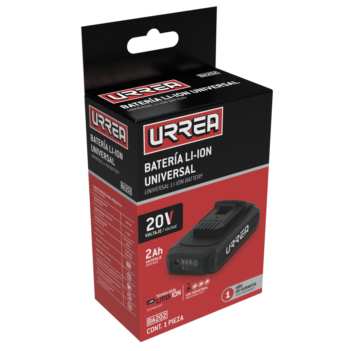 BATERÍA LITIO-ION 20 V, 2 AH URREA