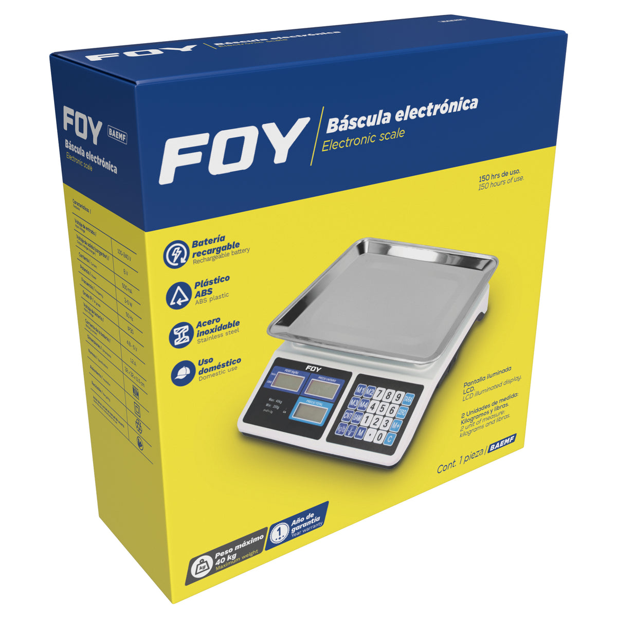 BÁSCULA ELECTRÓNICA 40 KG FOY
