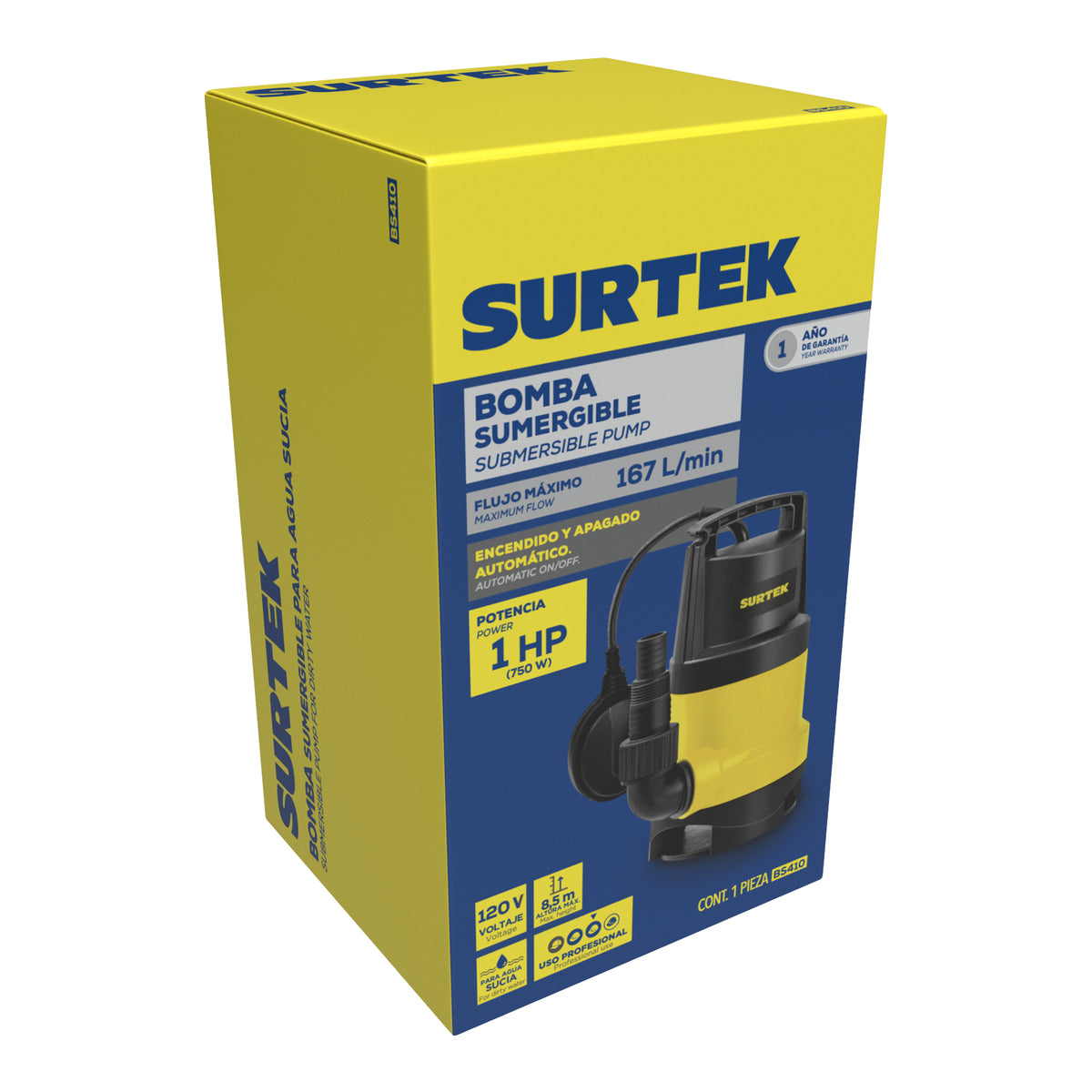 BOMBA SUMERGIBLE PARA AGUA SUCIA 1 HP SURTEK BS410