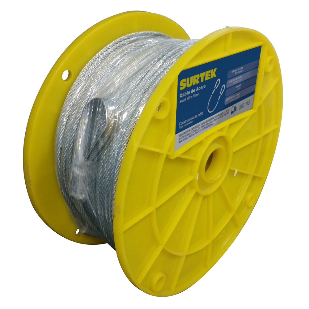CABLE DE ACERO CON GUARDACABO 3/32" X 76 M CONSTRUCCIÓN DE 7 X 19 SURTEK