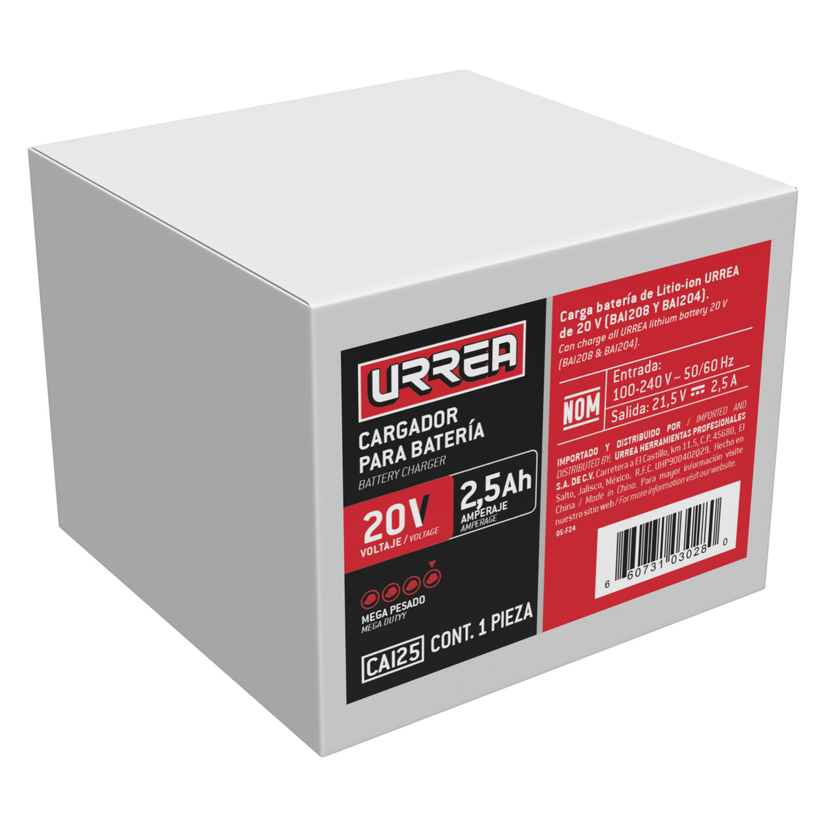 CARGADOR DE BATERÍAS 20 V, 2.5 AH URREA