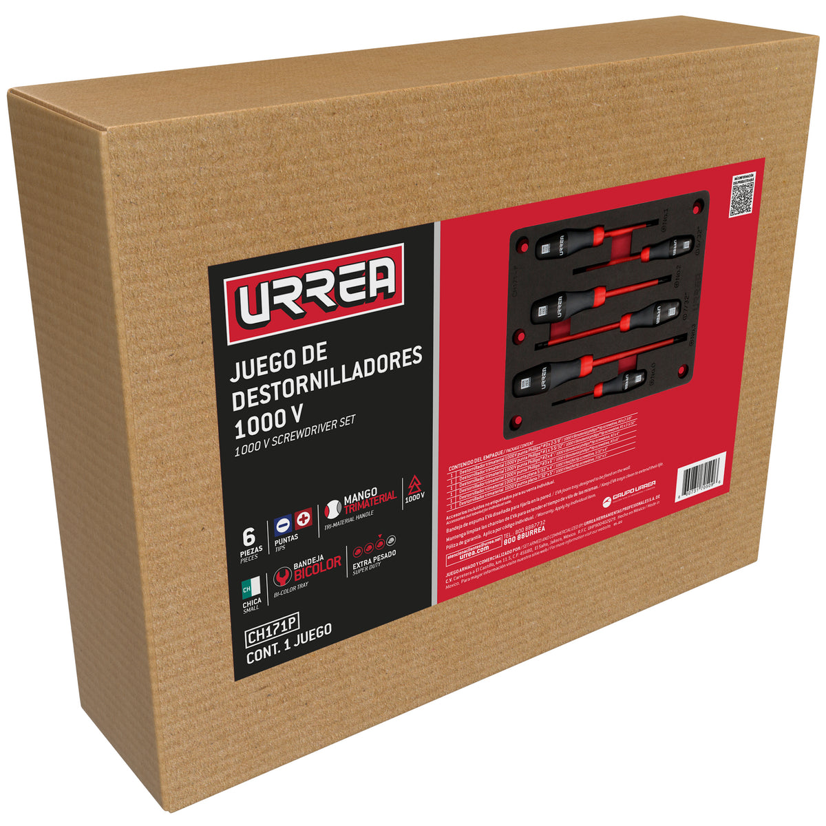 JUEGO DE DESTORNILLADORES CON MANGO 1000 V COMBINADOS, 6 PIEZAS URREA CH171P