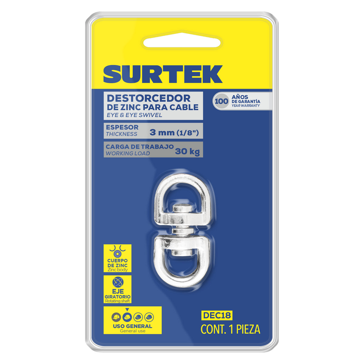 DESTORCEDOR DE ZINC PARA CABLE 1/8" SURTEK