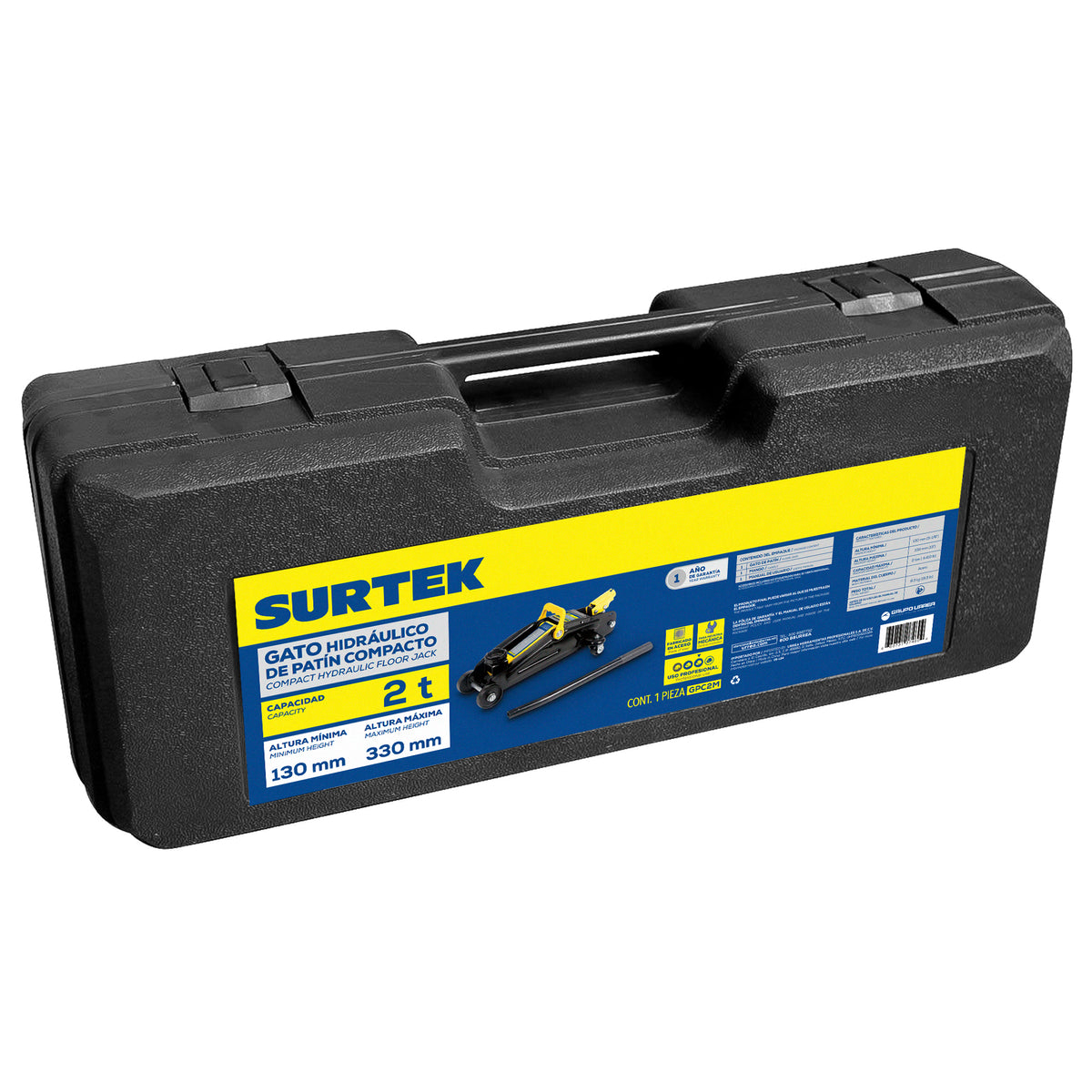 GATO HIDRÁULICO DE PATÍN COMPACTO, 3 TON EN MALETÍN PLÁSTICO SURTEK