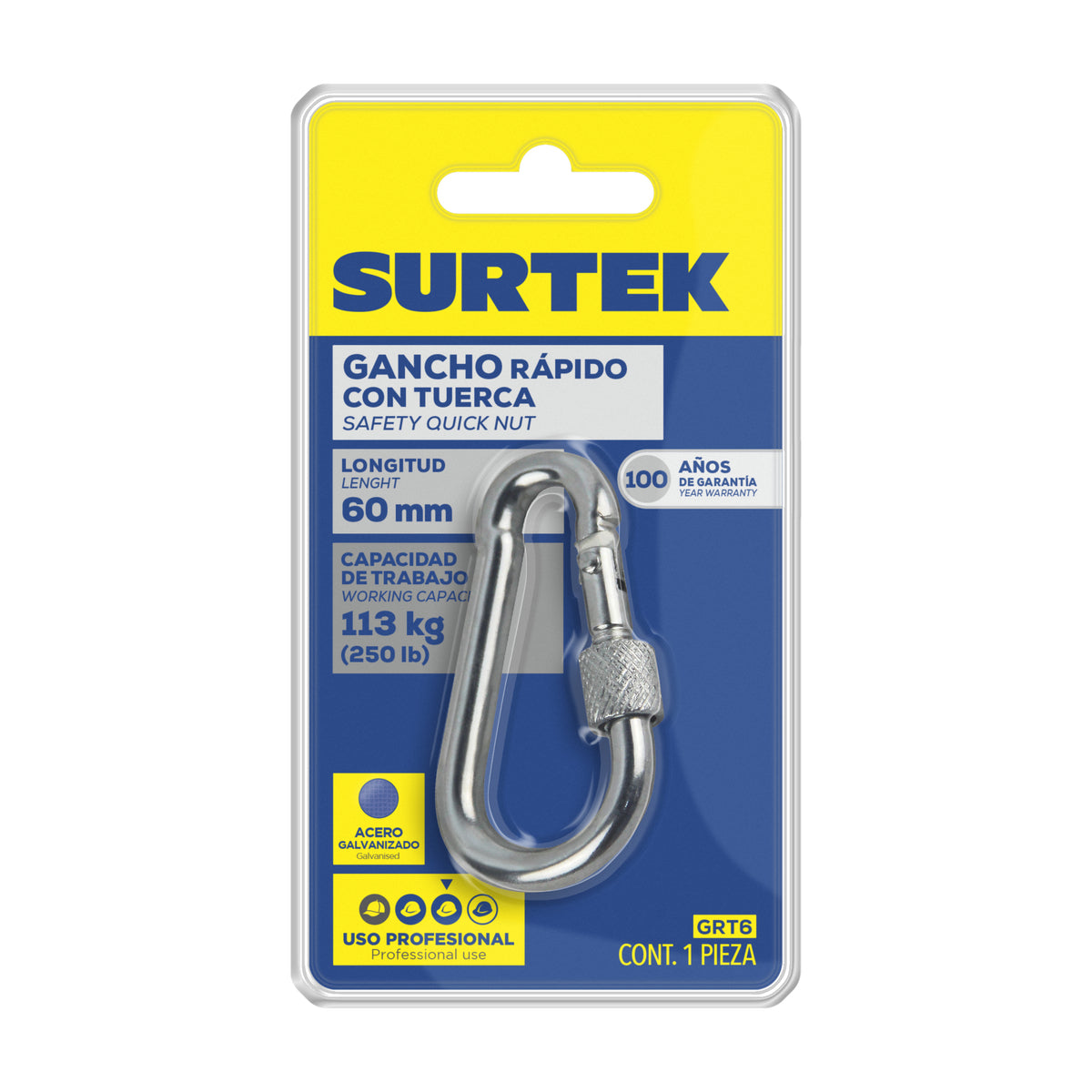 GANCHO RÁPIDO CON TUERCA 6 X 60 MM SURTEK