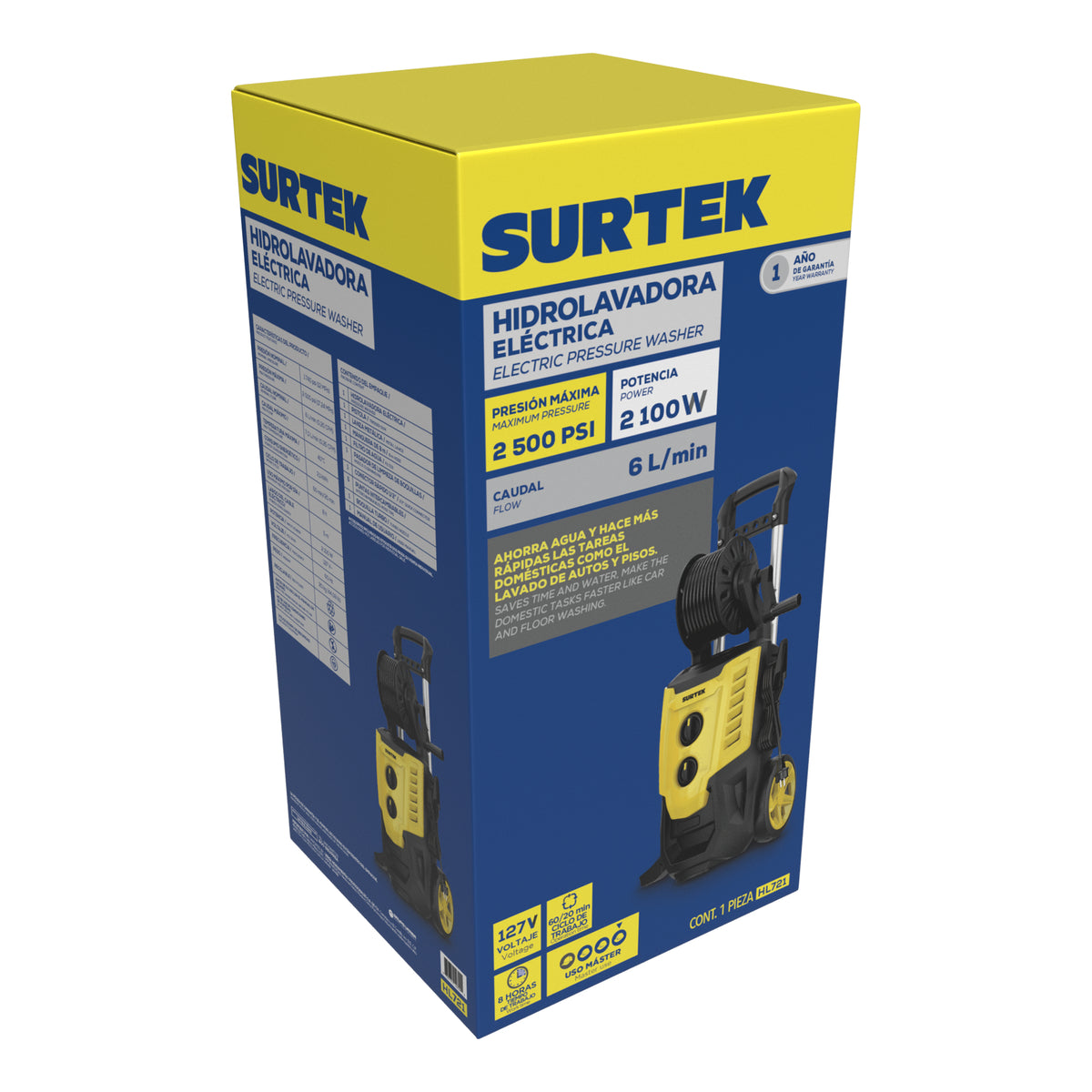 HIDROLAVADORA ELÉCTRICA 2100 W 127 V 2500 PSI, 6 LT POR MINUTO SURTEK