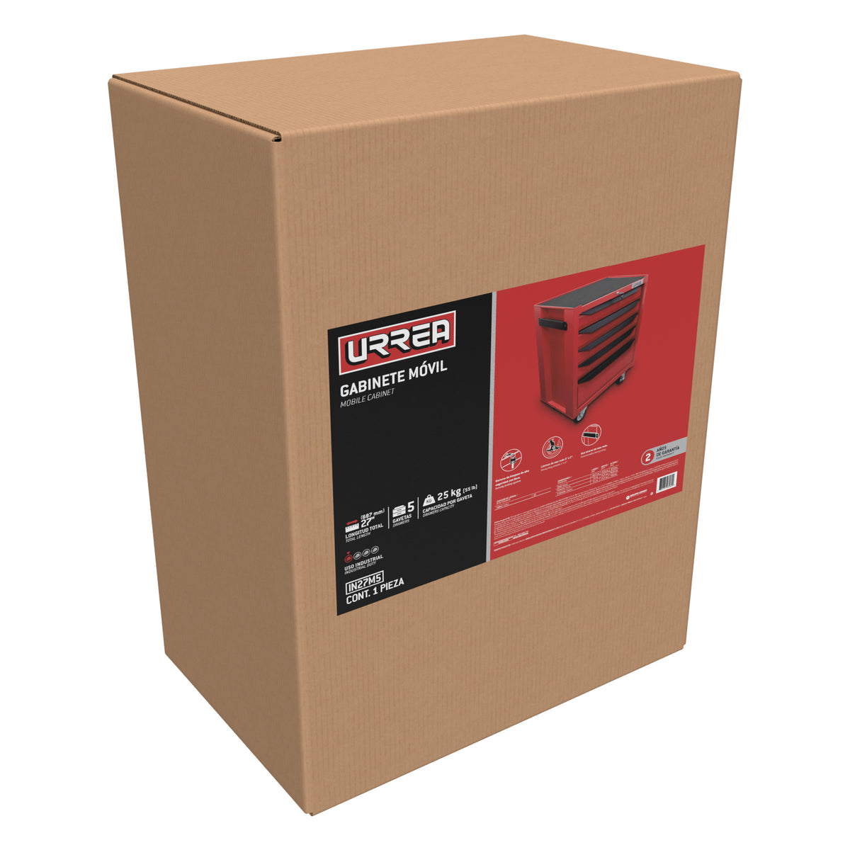 GABINETE MÓVIL 5 GAVETAS 27" MANIJA COLOR NEGRO SERIA IN URREA IN27M5