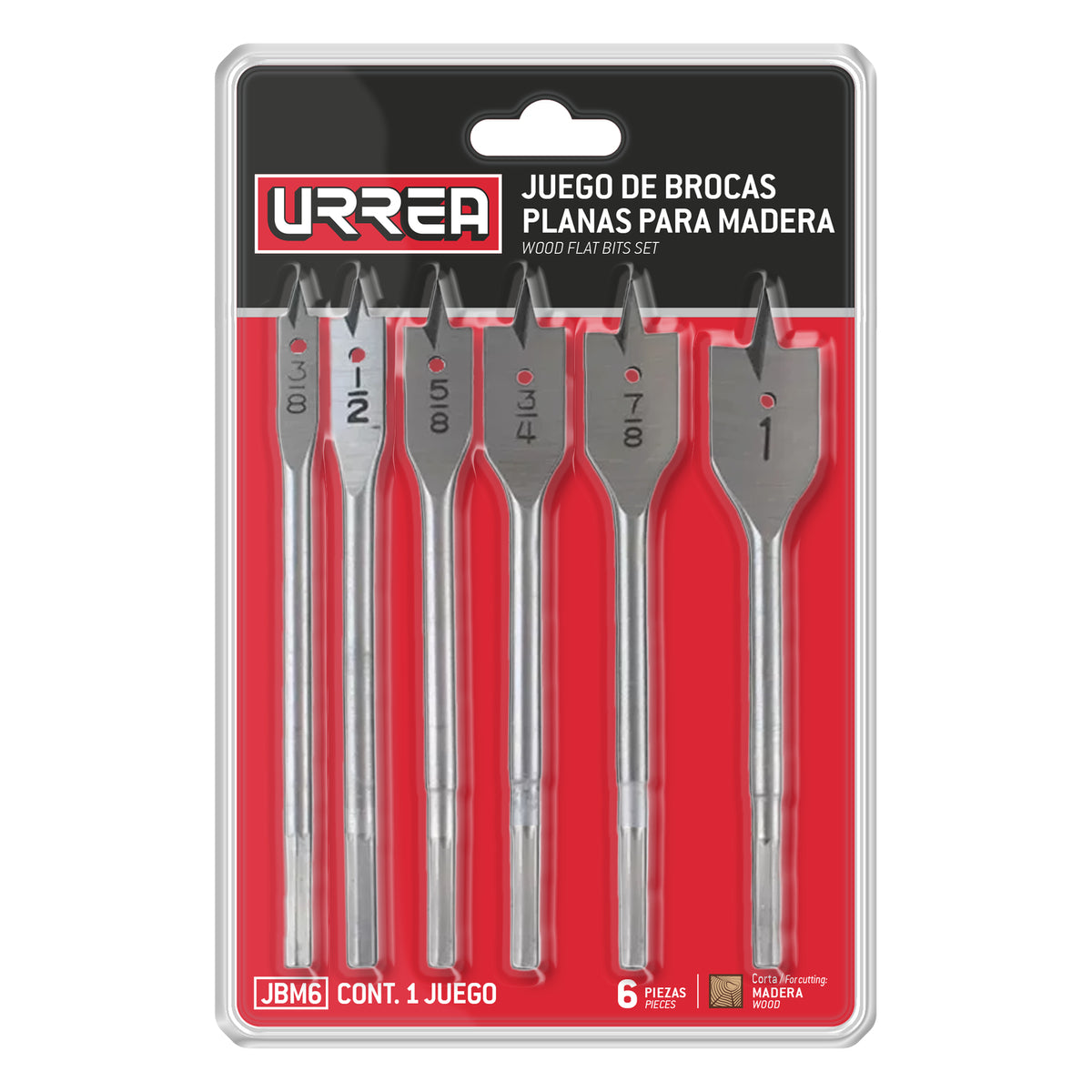 JUEGO DE BROCAS PARA MADERA DE ACERO AL CARBONO TIPO MANITA, 6 PIEZAS URREA JBM6