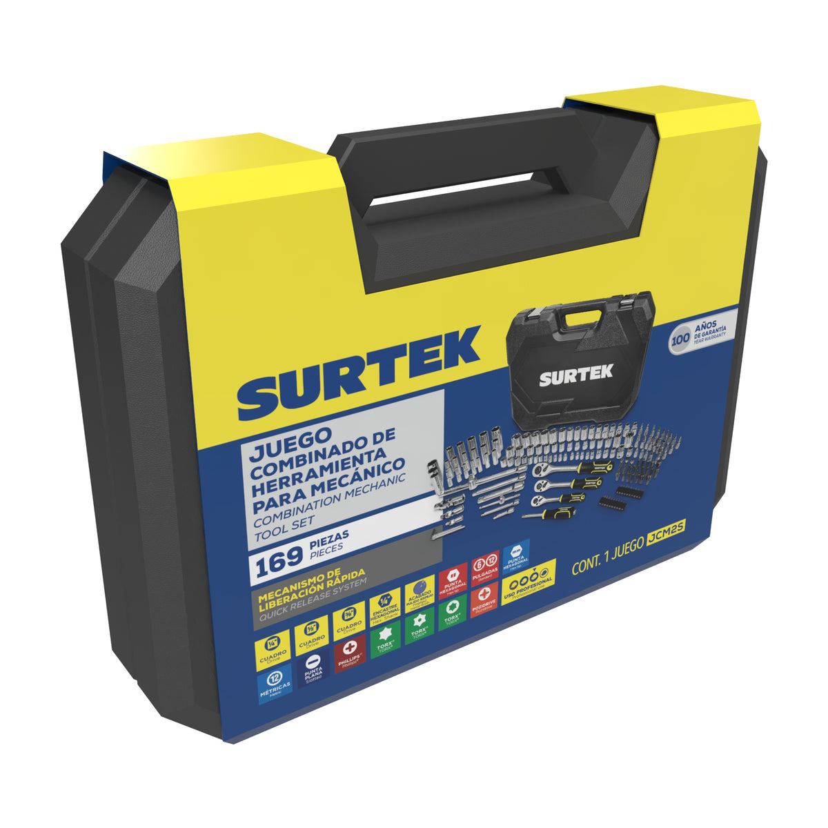 JUEGO COMBINADO DE HERRAMIENTA PARA MECÁNICO 169 PIEZAS, CON MALETÍN PLÁSTICO SURTEK