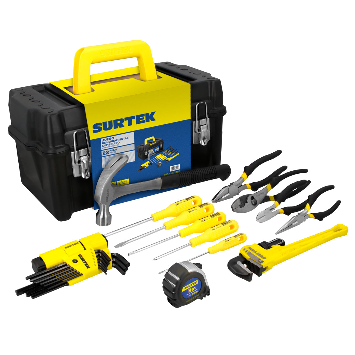 JUEGO COMBINADO DE HERRAMIENTA CON CAJA PLÁSTICA, 22 PIEZAS SURTEK JH22