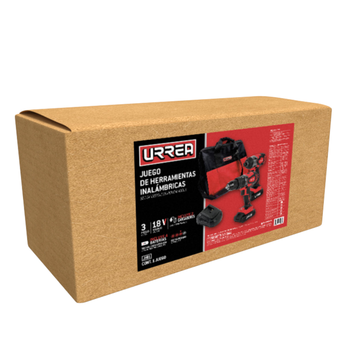 JUEGO DE ROTOMARTILLO Y ATORNILLADOR DE IMPACTO A BATERÍA LI-ION 20 V, 2 PIEZAS EN MOCHILA URREA