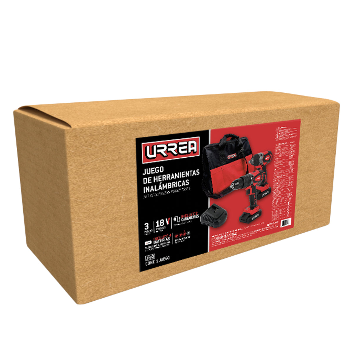 JUEGO DE ROTOMARTILLO Y PISTOLA DE IMPACTO A BATERÍA LI-ION 20 V, 2 PIEZAS EN MOCHILA URREA
