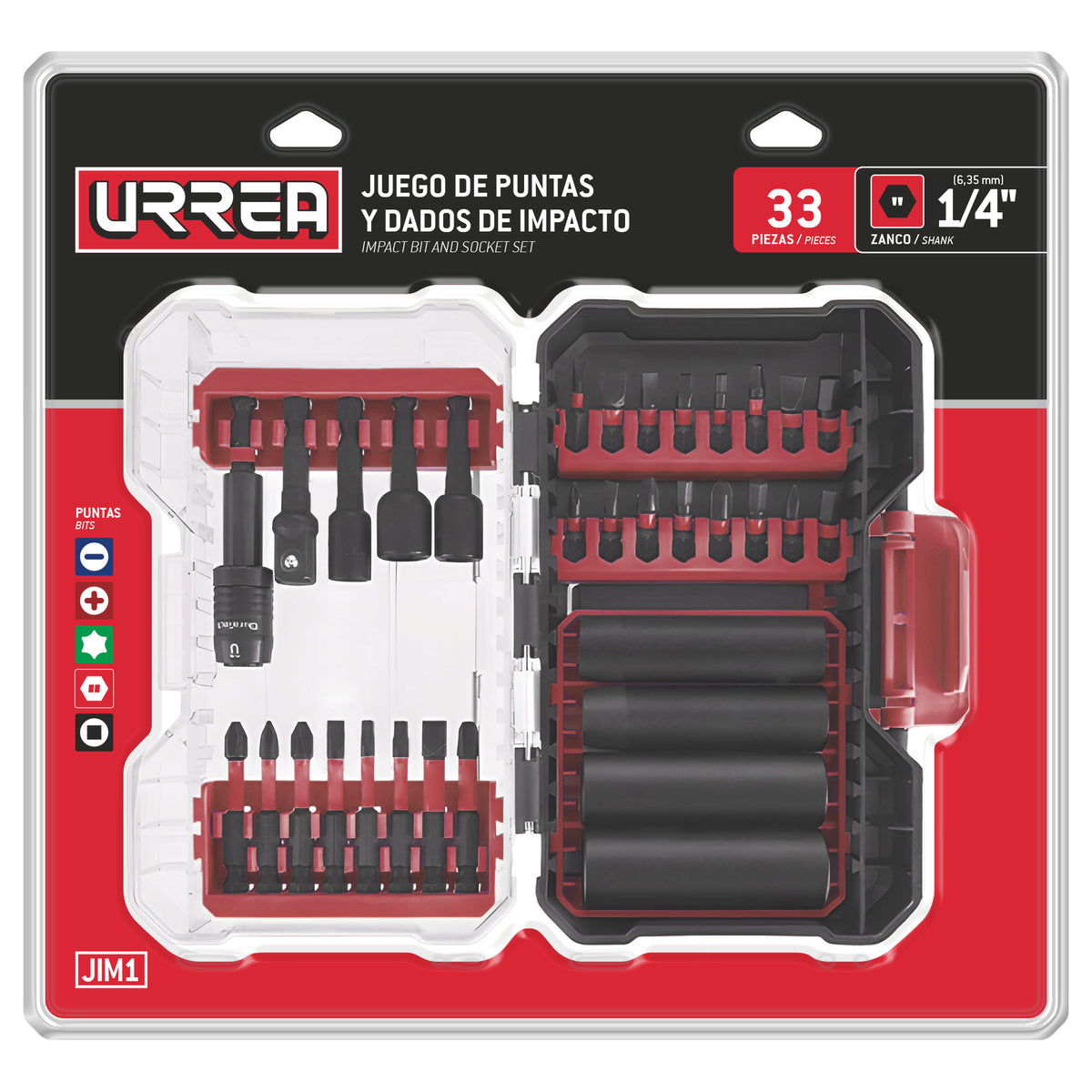 JUEGO DE PUNTAS Y DADOS DE IMPACTO, 33 PIEZAS URREA