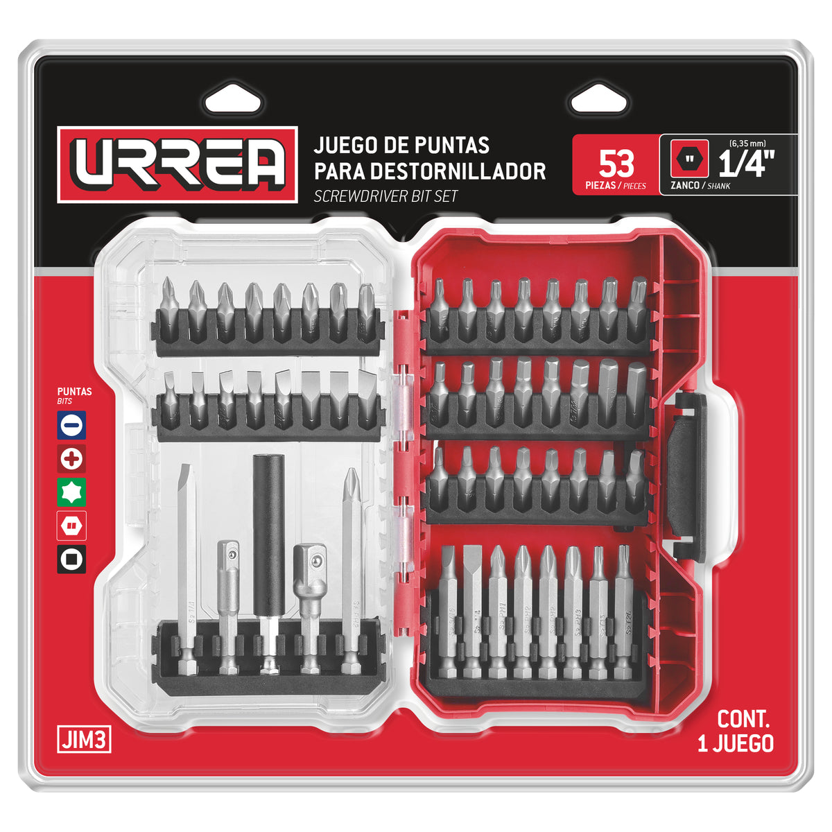 JUEGO DE PUNTAS DE DESTORNILLADOR, 53 PIEZAS URREA
