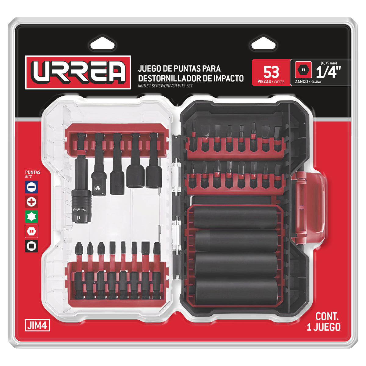 JUEGO DE PUNTAS DE DESTORNILLADOR DE IMPACTO, 53 PIEZAS URREA