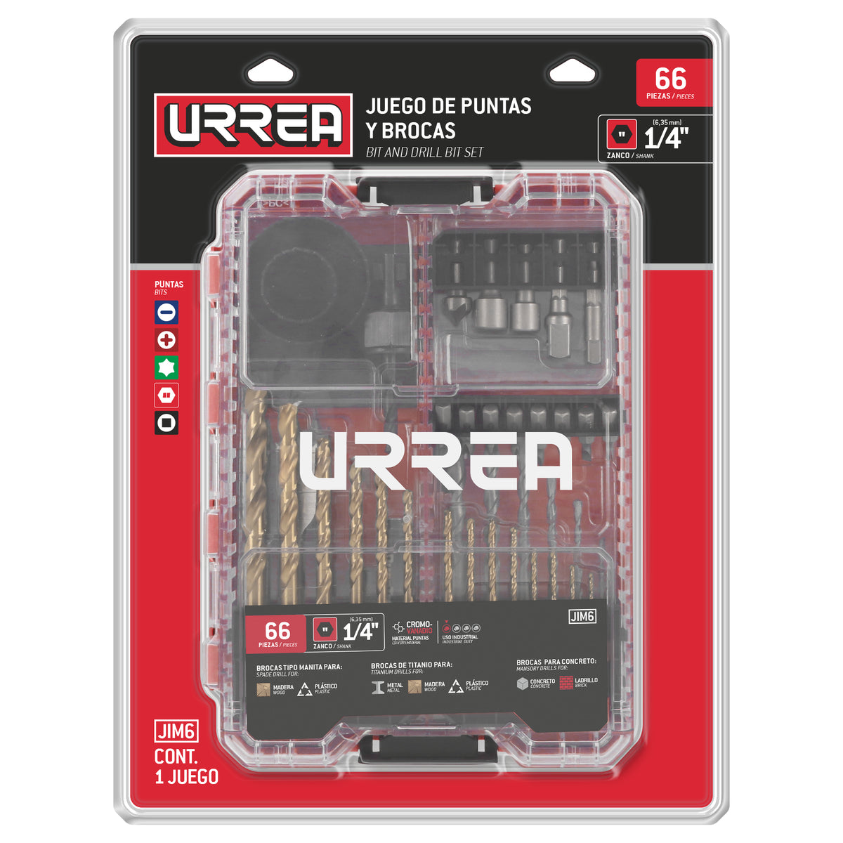 JUEGO DE PUNTAS Y BROCAS, 66 PIEZAS URREA