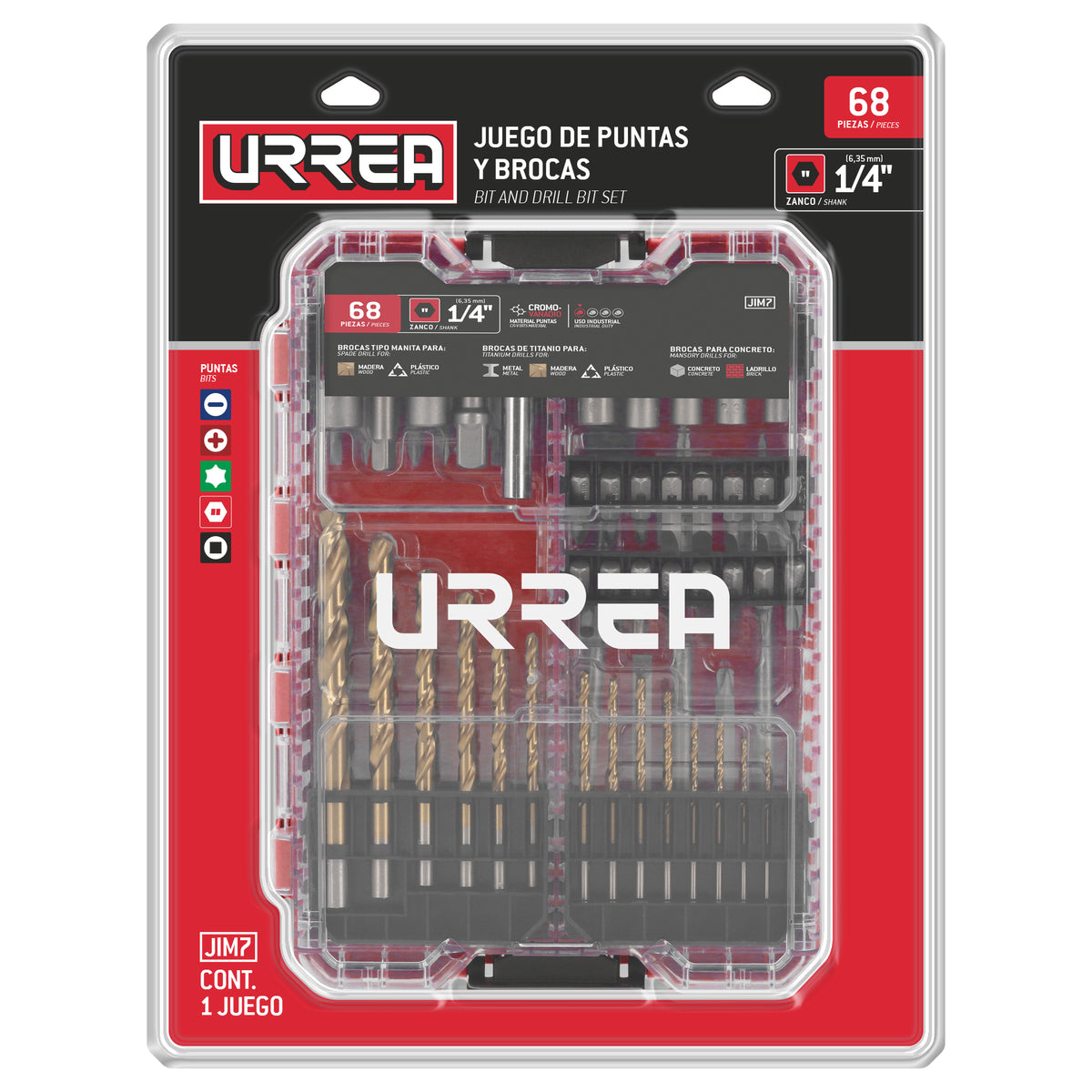 JUEGO DE PUNTAS Y BROCAS, 68 PIEZAS URREA