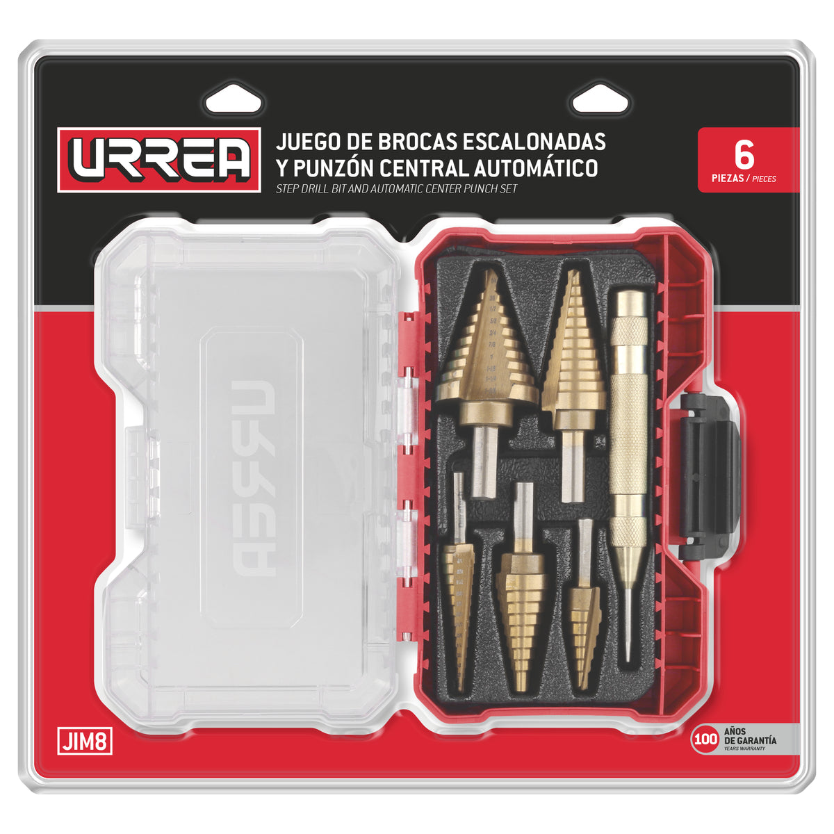 JUEGO DE BROCAS ESCALONADAS Y PUNZÓN CENTRAL AUTOMÁTICO, 6 PIEZAS URREA