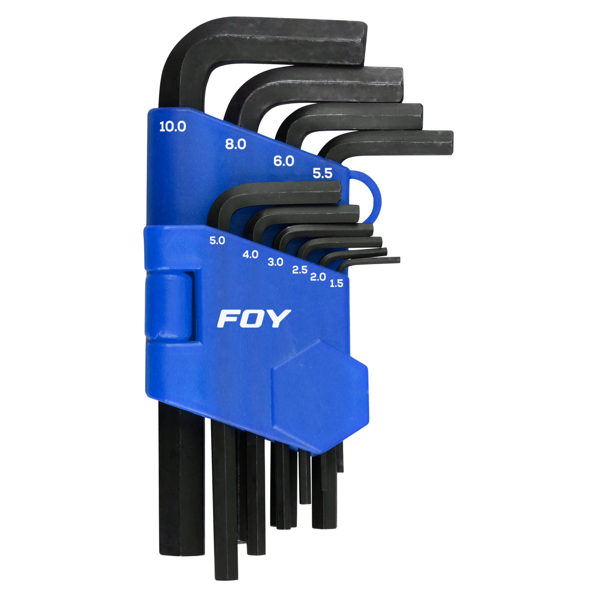 JUEGO DE LLAVES HEXAGONALES TIPO "L", MÉTRICAS, 10 PIEZAS EN RACK FOY