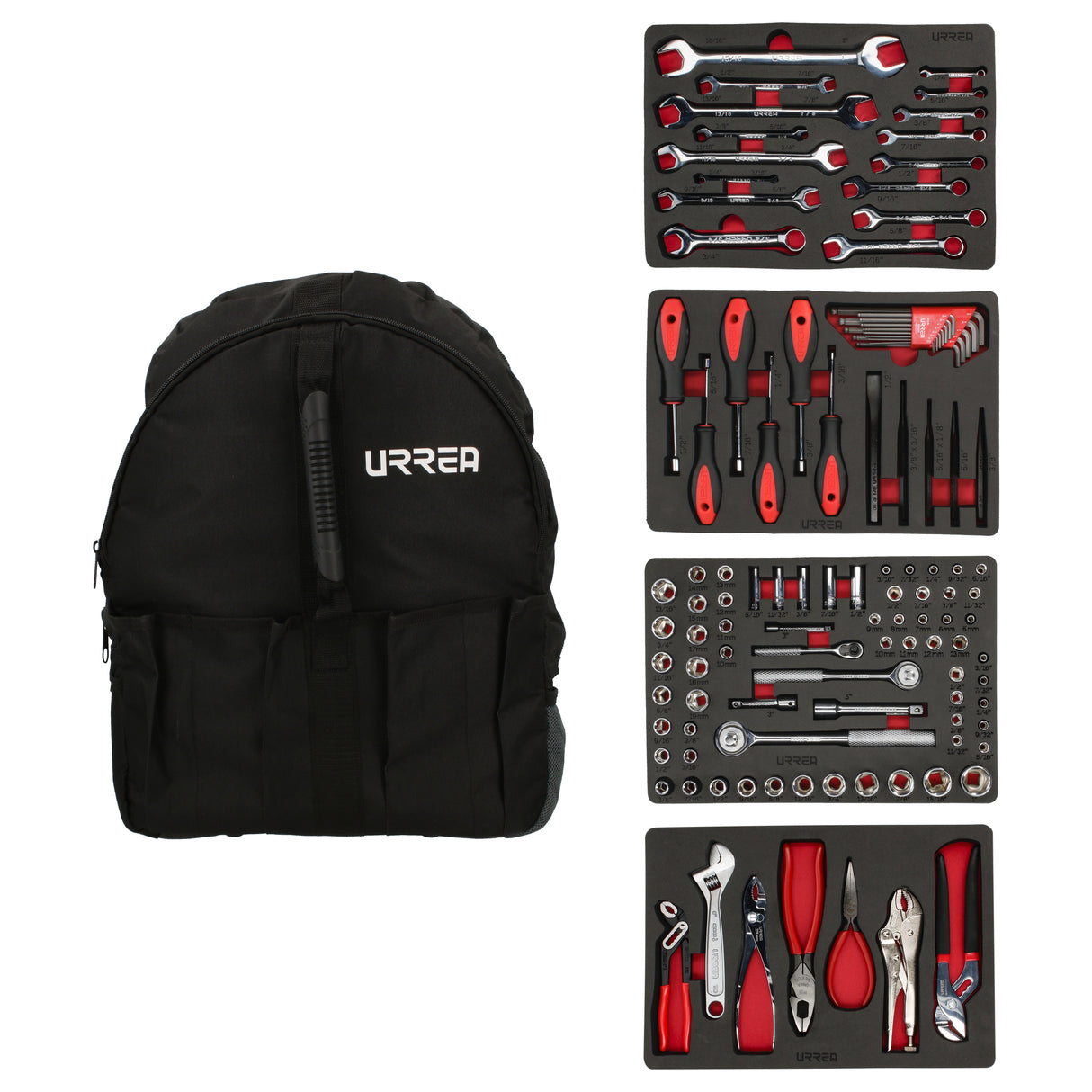 JUEGO COMBINADO DE HERRAMIENTA PARA MECÁNICO, 102 PIEZAS CON MOCHILA URREA JMH02