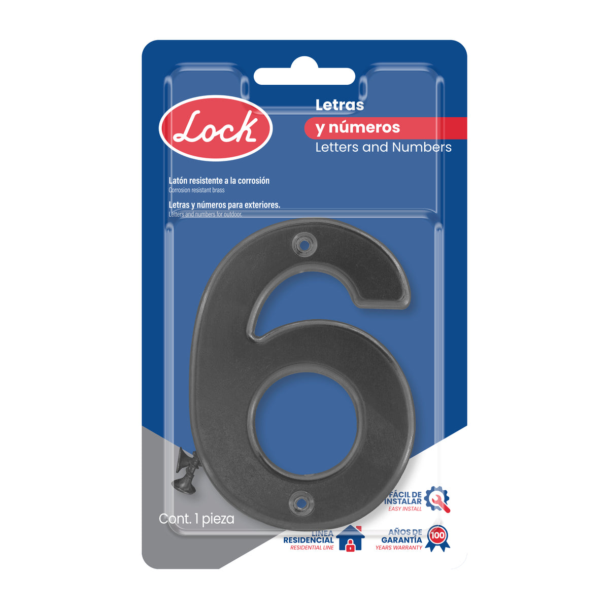 NÚMERO 6 BOLD 4" NEGRO LOCK