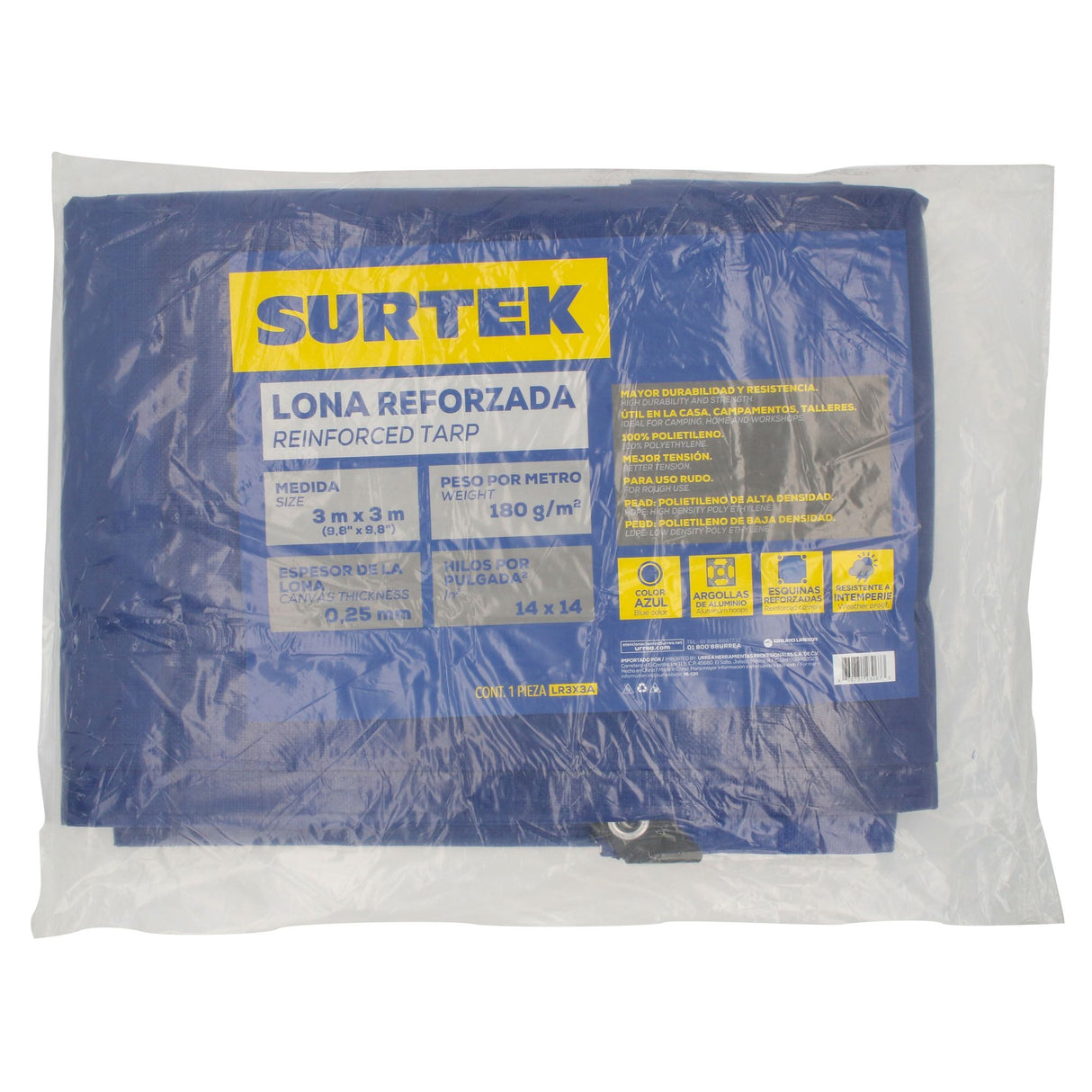 LONA DE POLIETILENO COLOR AMARILLO CON FONDO PLATA, 3 X 3 M FOY