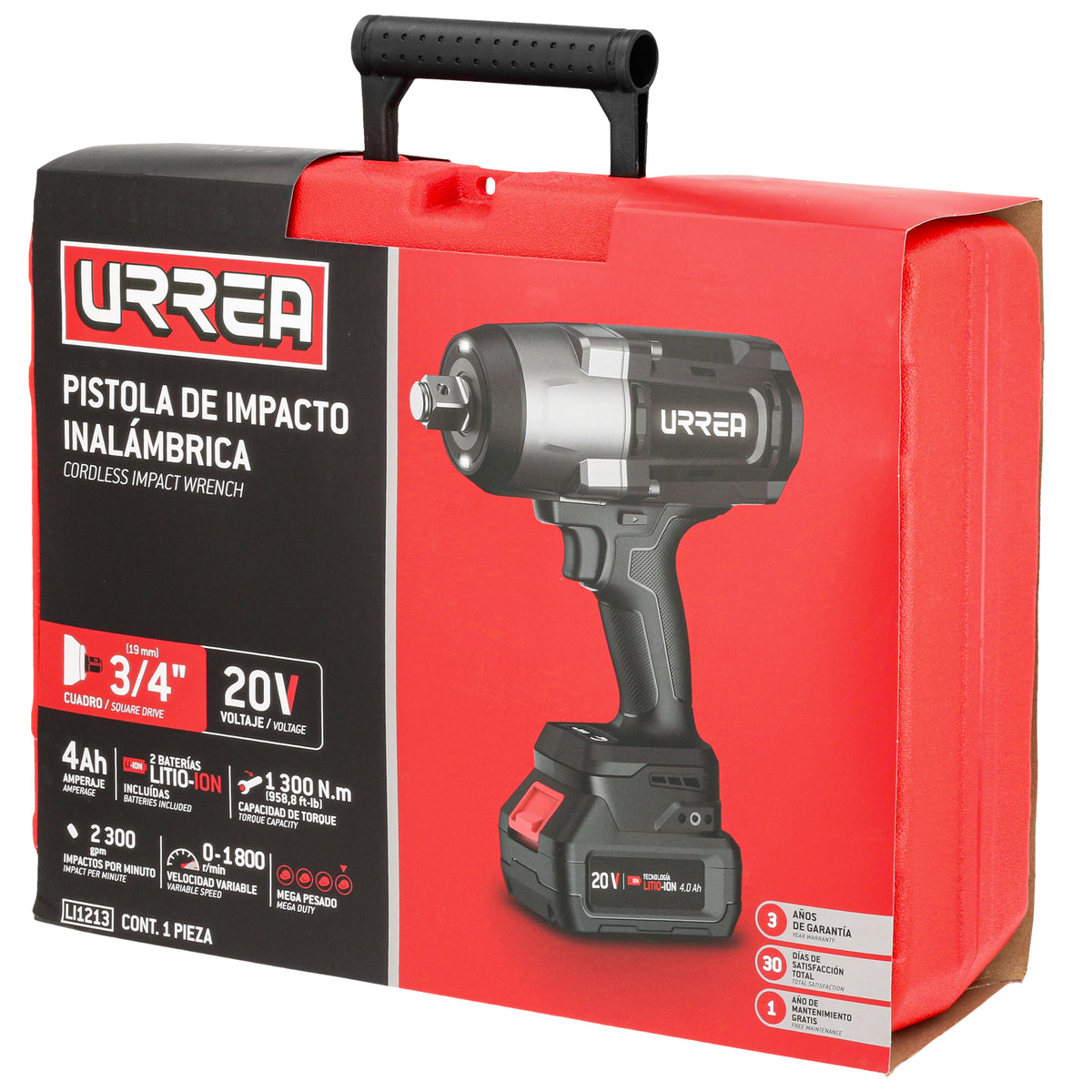 PISTOLA DE IMPACTO 3/4" A BATERÍA LITIO-ION 20 V 1300 NM URREA