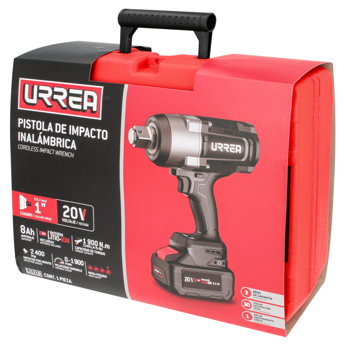 PISTOLA DE IMPACTO 1" A BATERÍA LITIO-ION 20 V 1900 NM URREA