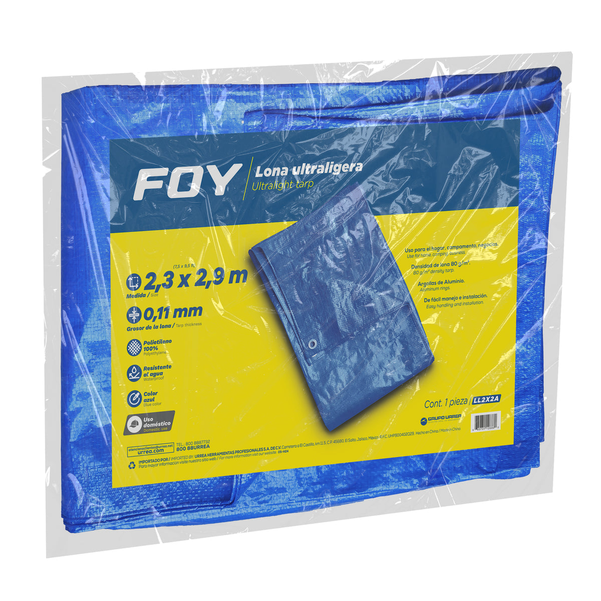LONA DE POLIETILENO COLOR AZUL ULTRALIGERA, 2.3 X 2.9 M FOY