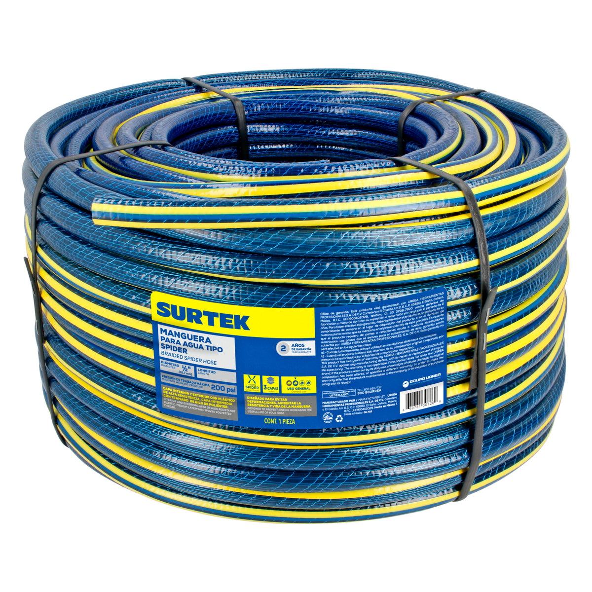 MANGUERA PARA JARDÍN TEJIDO SPIDER CON CONECTOR METÁLICO 3/4", 50 M SURTEK M12S50