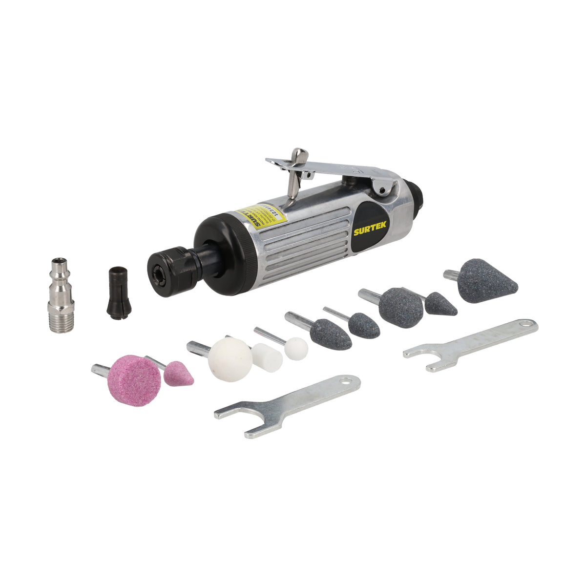 JUEGO DE MOTO-TOOL NEUMÁTICO RECTO CON ACCESORIOS, 15 PIEZAS SURTEK