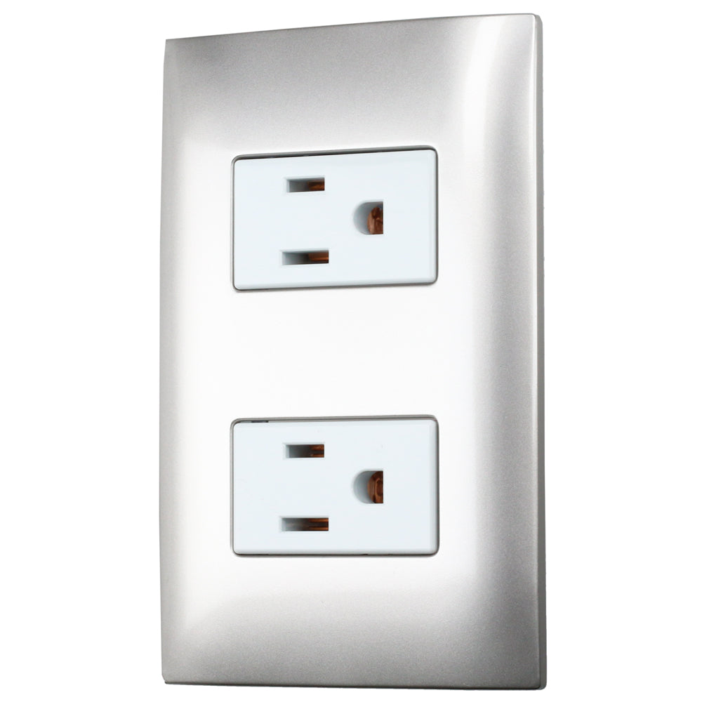 PLACA 1 CONTACTO DÚPLEX 1/3, LÍNEA AMERICANA, COLOR PLATA SURTEK