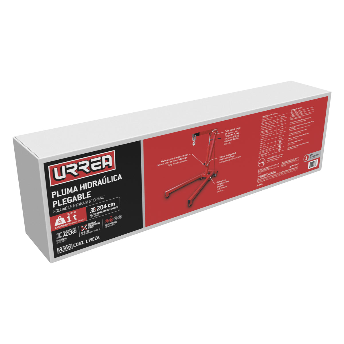 PLUMA HIDRÁULICA PLEGABLE CON PATAS V, 1 TON URREA